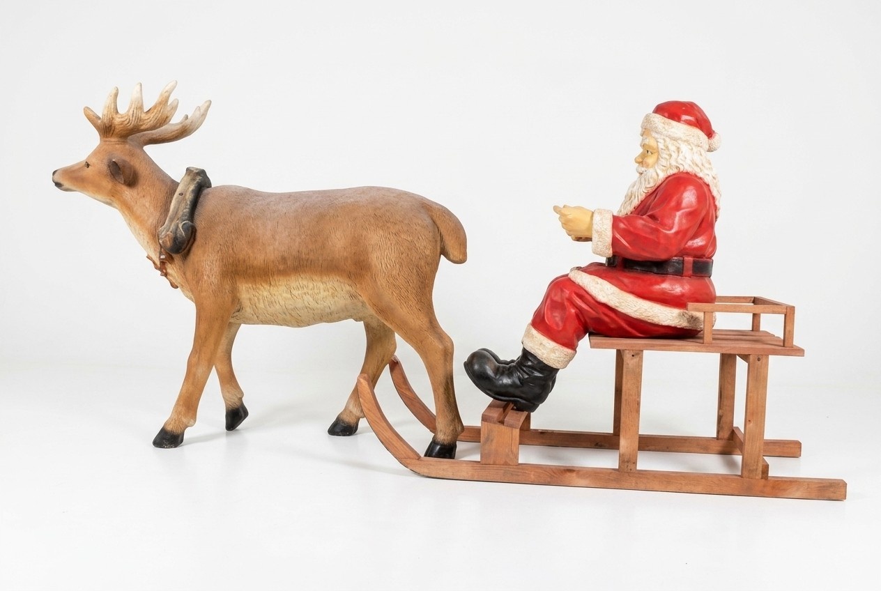 Design santa-claus on a sled with a reindeer decorative garden sculpture 125x50x295 cm sizes