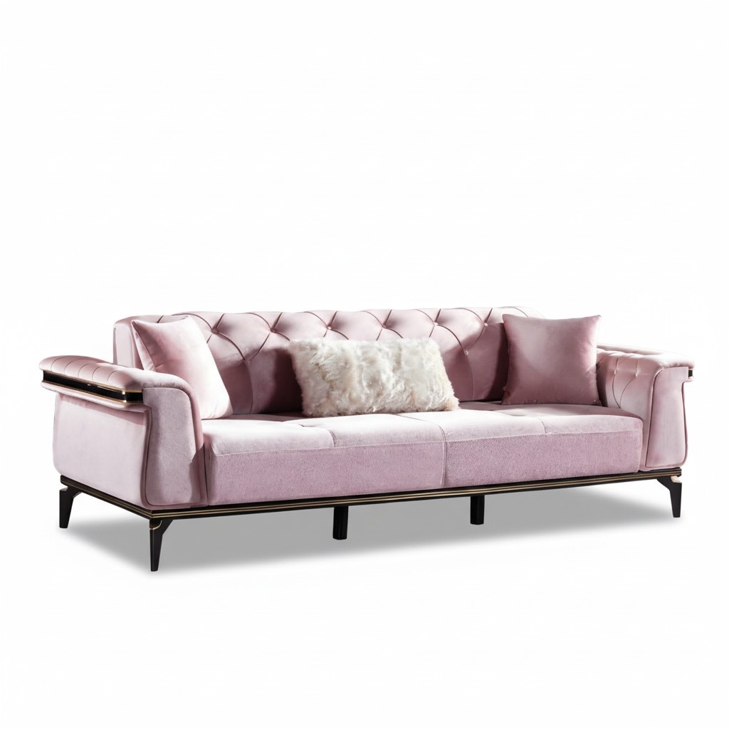 Designer 3-Seater Sofa Luxury Wooden Furniture Textile Upholstered Furniture Couch Fabric