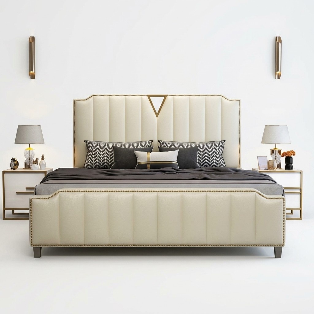 Designer bed 180x200 leather hotel metal beds double bedroom luxury