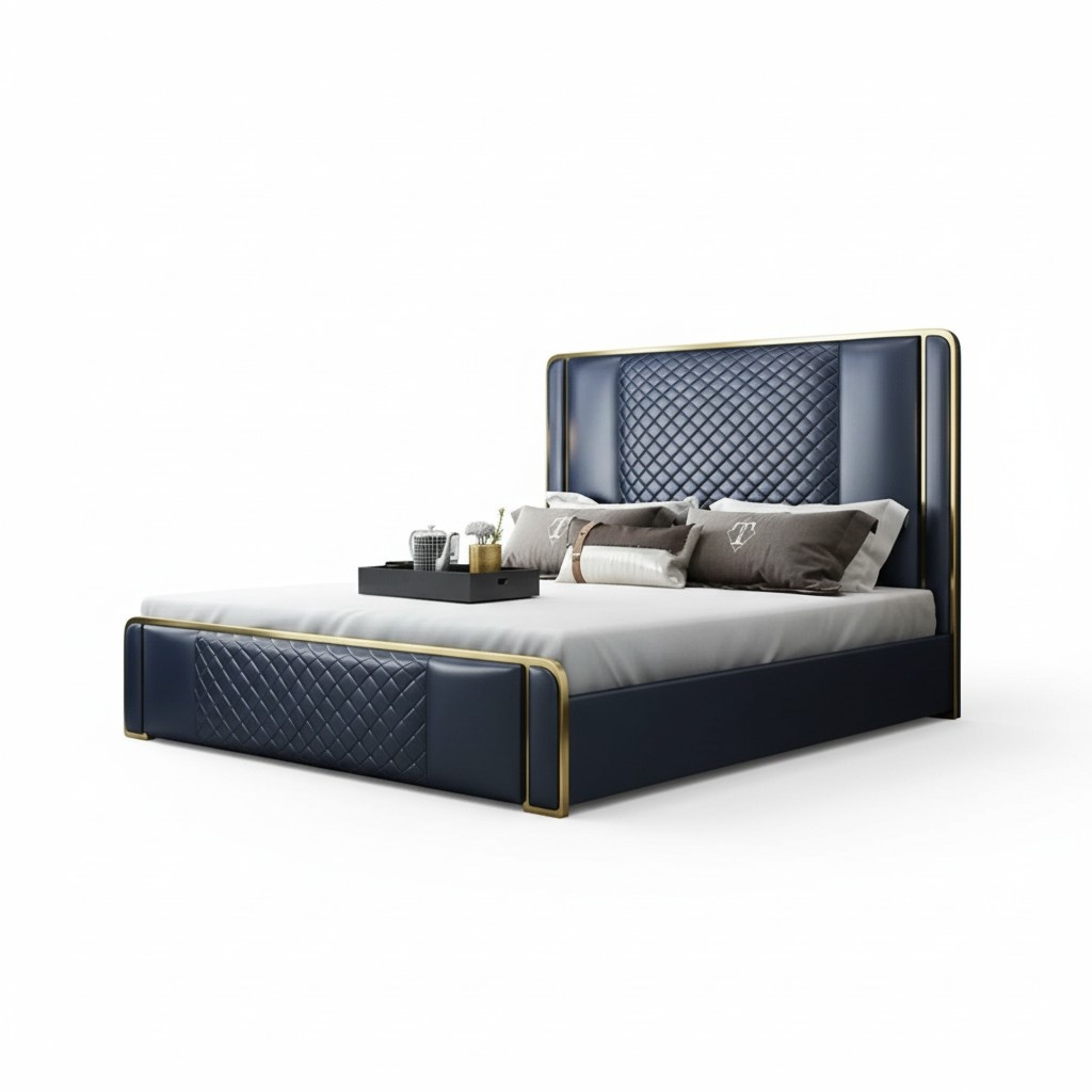 Designer marriage double bed in modern style 180x200cm size made of leather