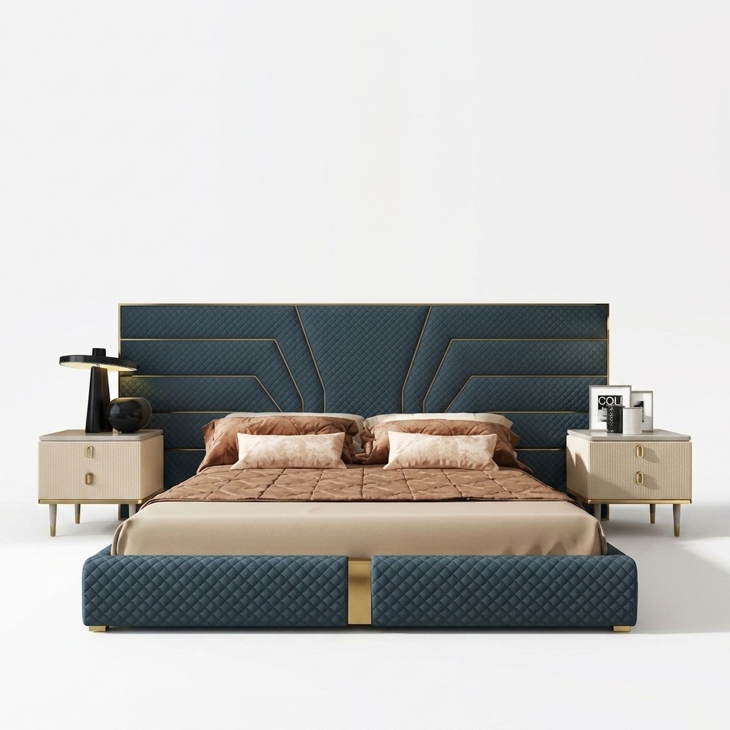 Designer bed 180x200 leather textile beds double bedroom luxury