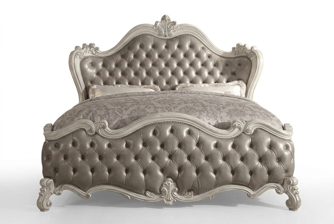 Designer classic rococo style double bed in chesterfield design made of real wooden frame