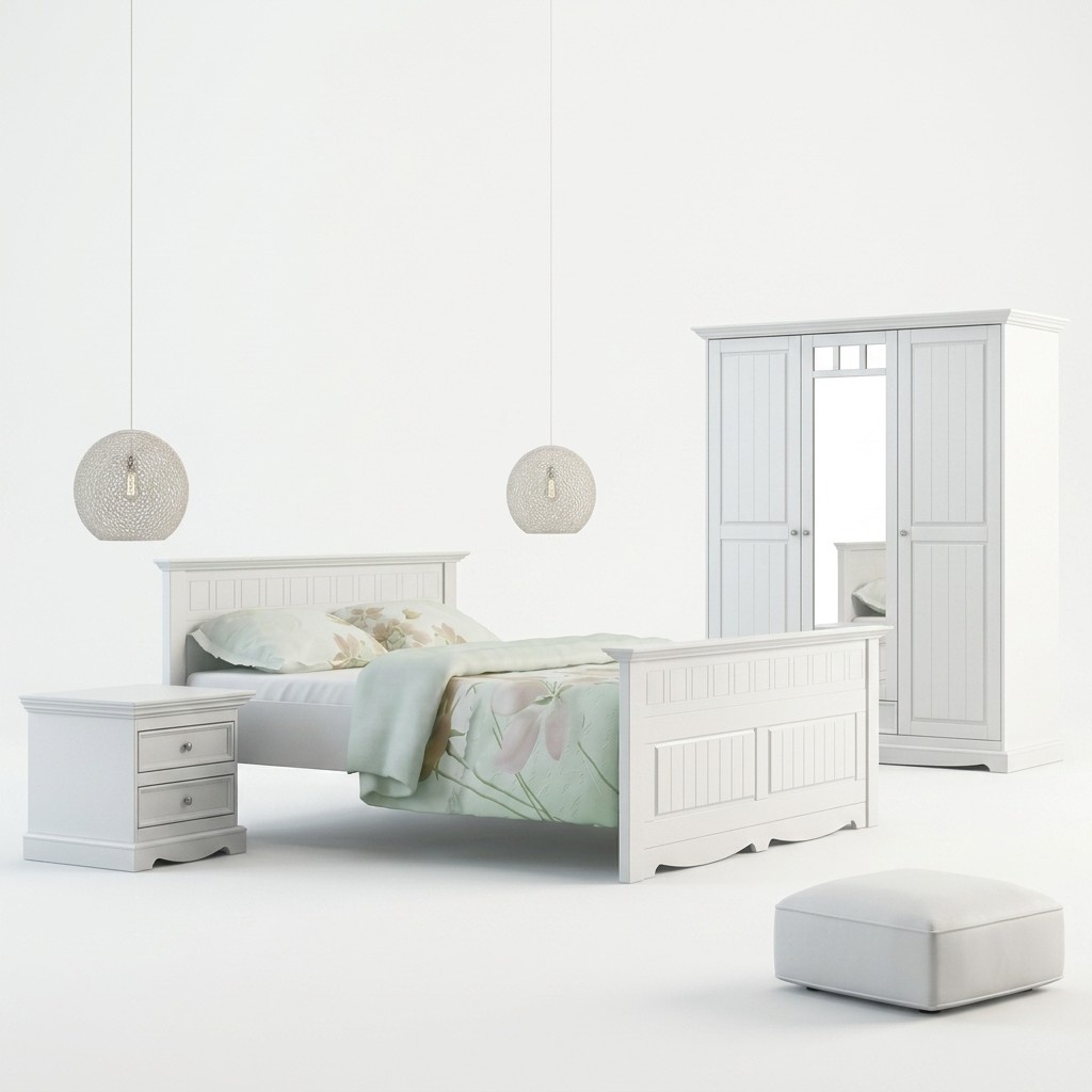Designer Bedroom Bed 2x Bedside Tables Wardrobe Set New 180x200cm 4tlg