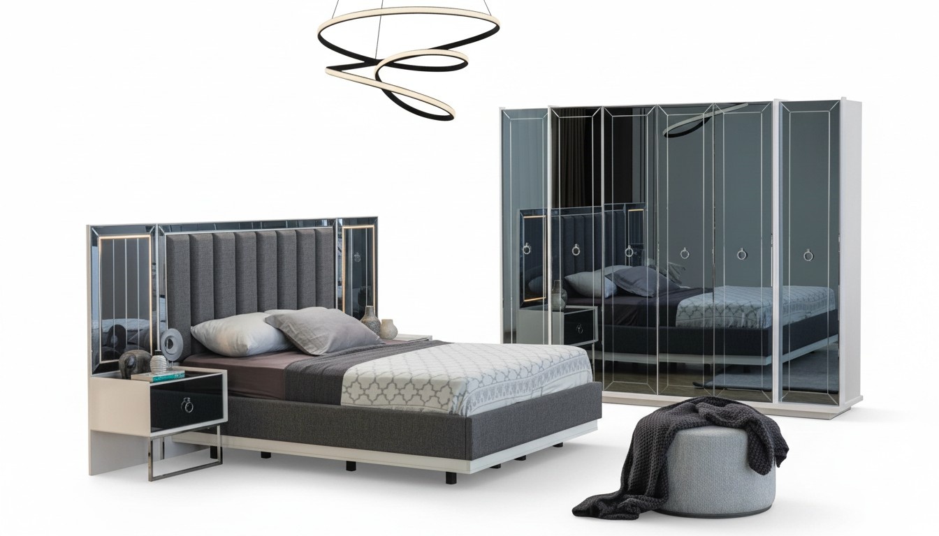Designer Bedroom Set Double Beds Bedside Table Wardrobe