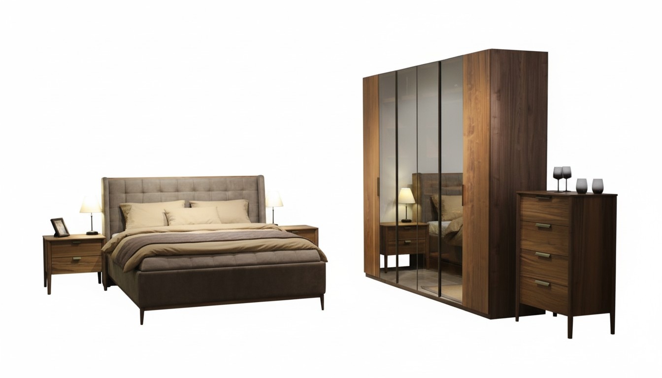 Designer bedroom set luxury bed 2x bedside table wood completely new 3 pcs.
