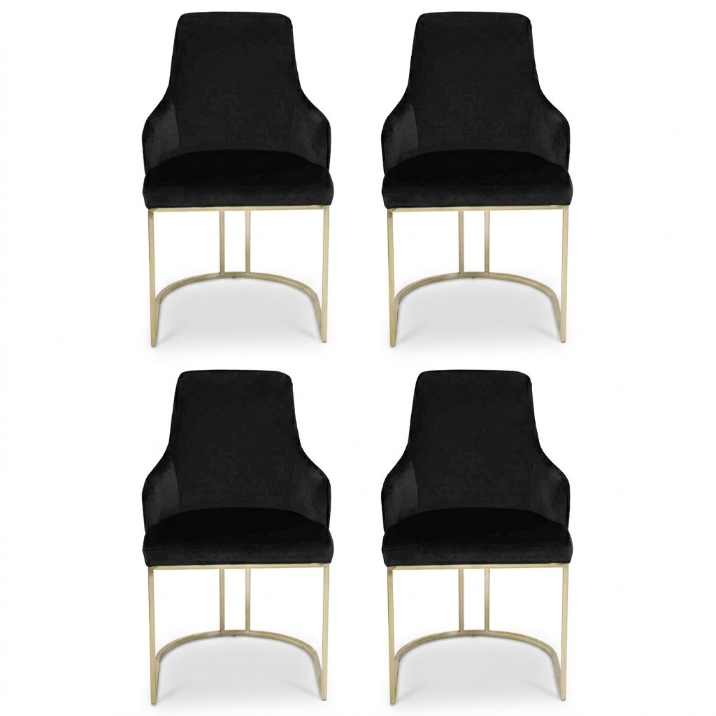 Designer Black 4x Metal Chairs Luxurious Stainless Steel Upholstered Furniture
