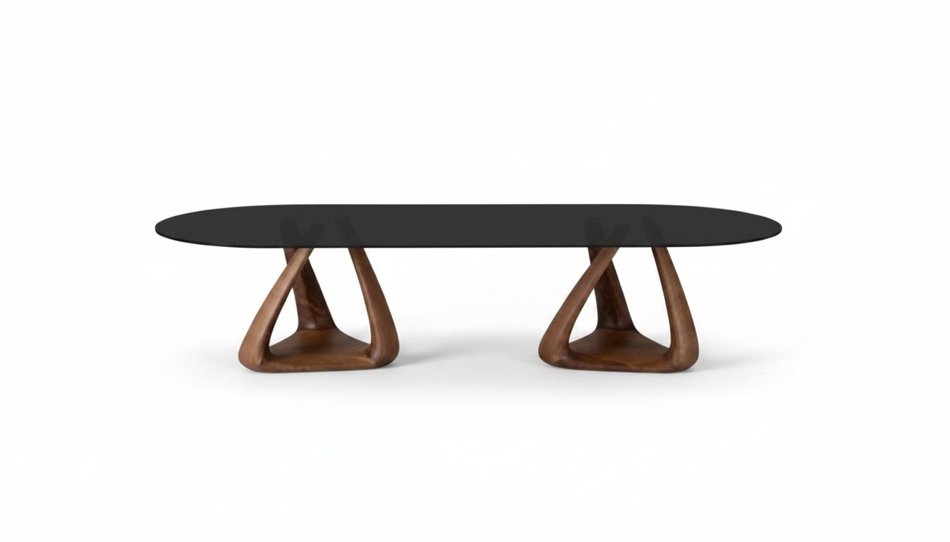 Designer black dining room table luxury dining room furniture wooden top oval