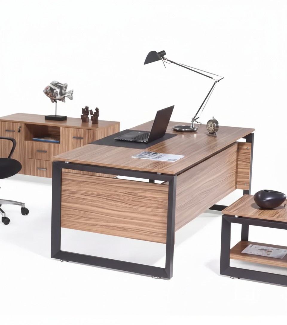 Designer brown desk Luxury office furniture wood Stylish furnishings