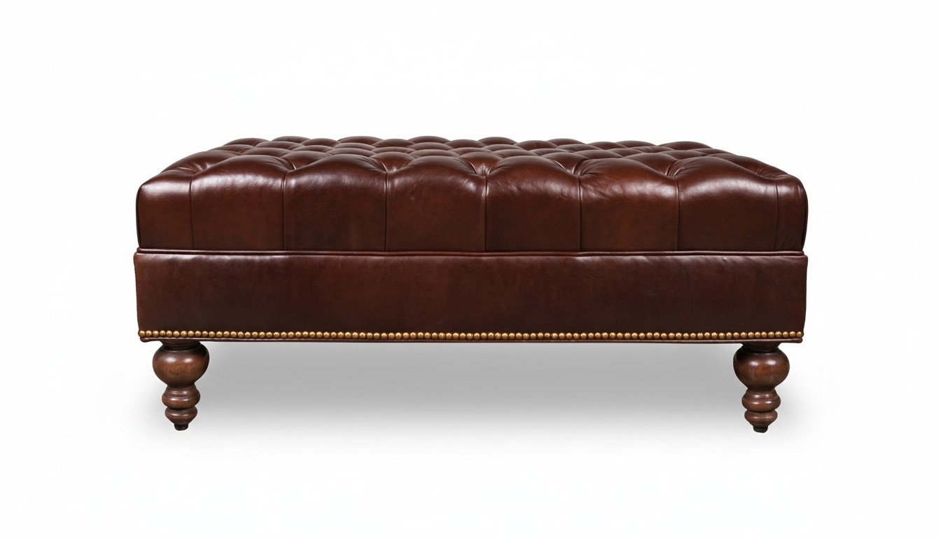 Chesterfield Classic Stool Ottoman Faux Leather Upholstered Brown Footstool New