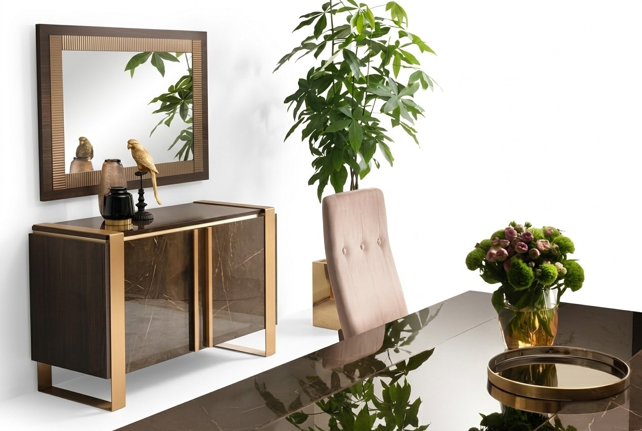 Designer Dresser Sideboard Side Low Board Cabinet Living Room Shelf Mirror