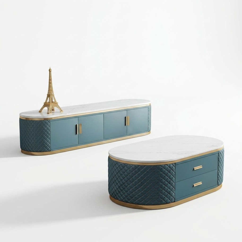 Designer Dresser Low Board Side Cabinet Living Room Shelf Metal Luxury