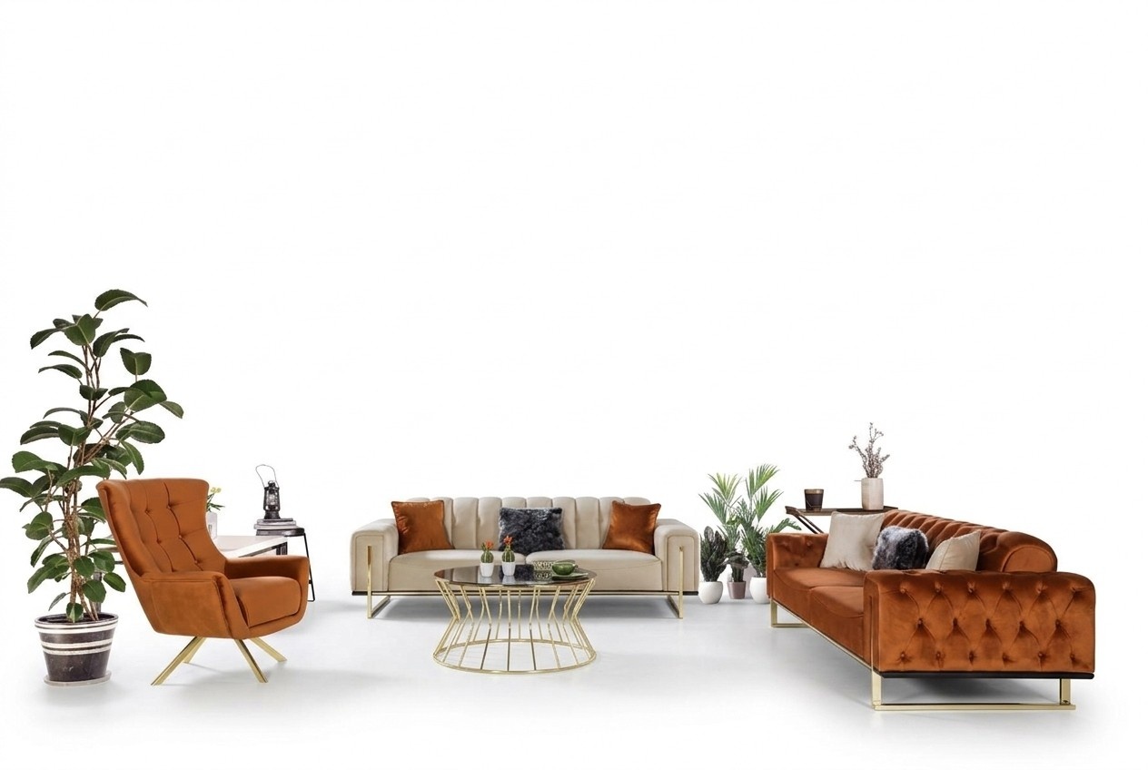 Designer Chesterfield 3-piece. Set of 2x 3-seater sofa armchairs modern three-seater