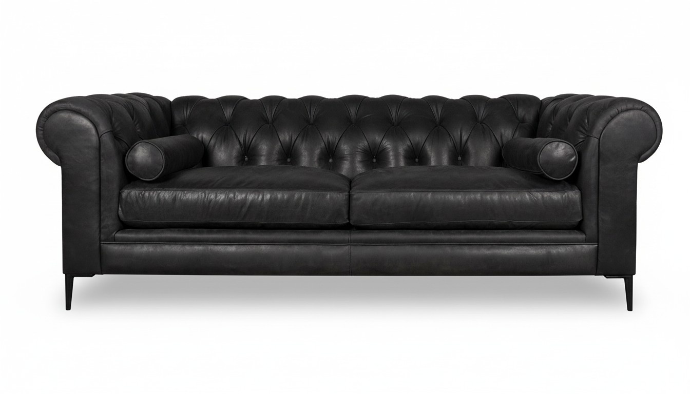 Chesterfield 3-Seater Modern Design Sofa Black Faux Leather Comfortable Rolled Armrest New