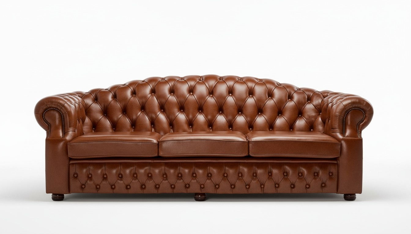 Chesterfield XXL Sofa 5-Seater Brown Upholstered Faux Leather Living Room With Cushions New