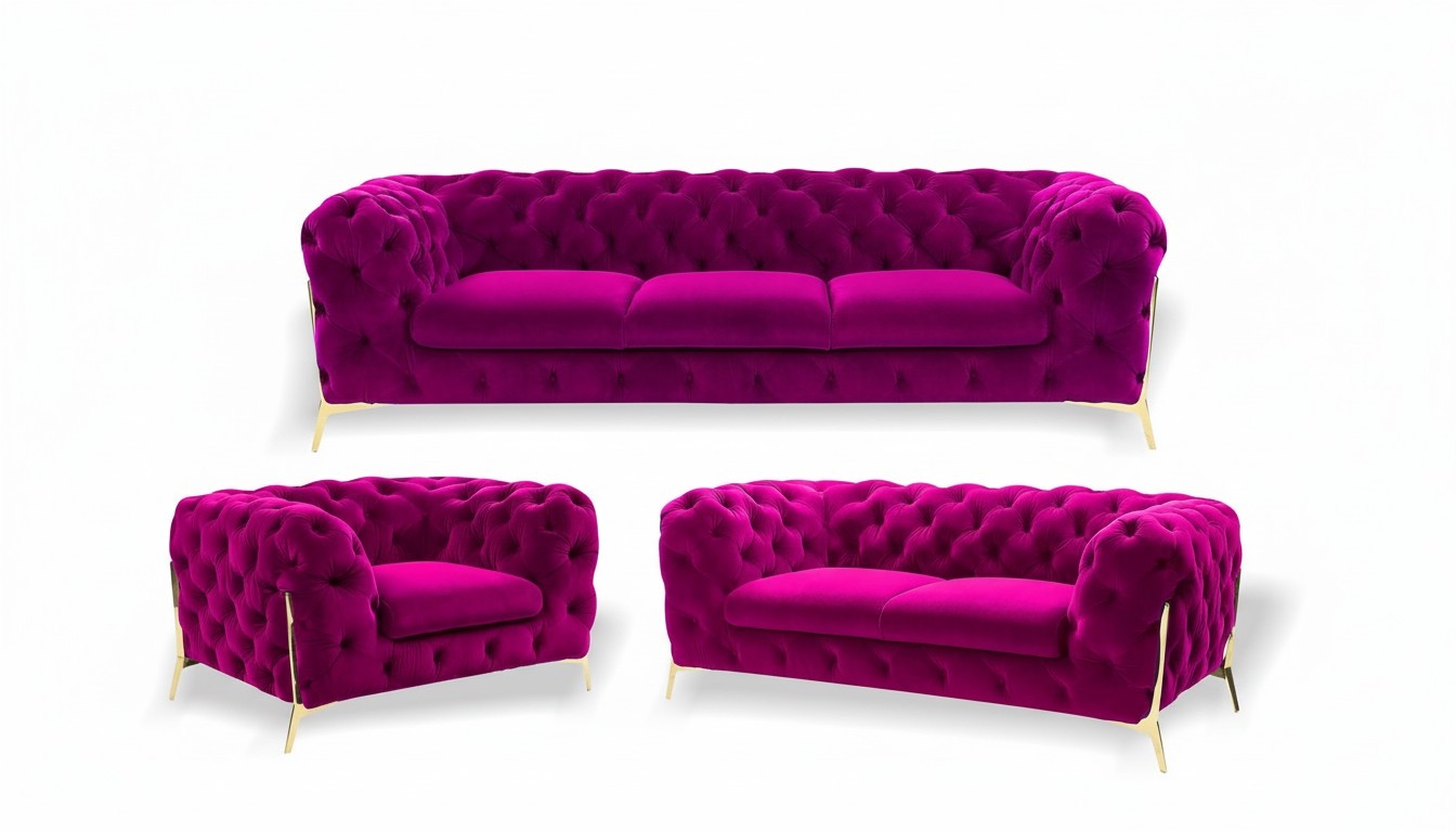 Designer Chesterfield Sofa Set Sofa Cushion Set in Velvet 3+2+1 Seater