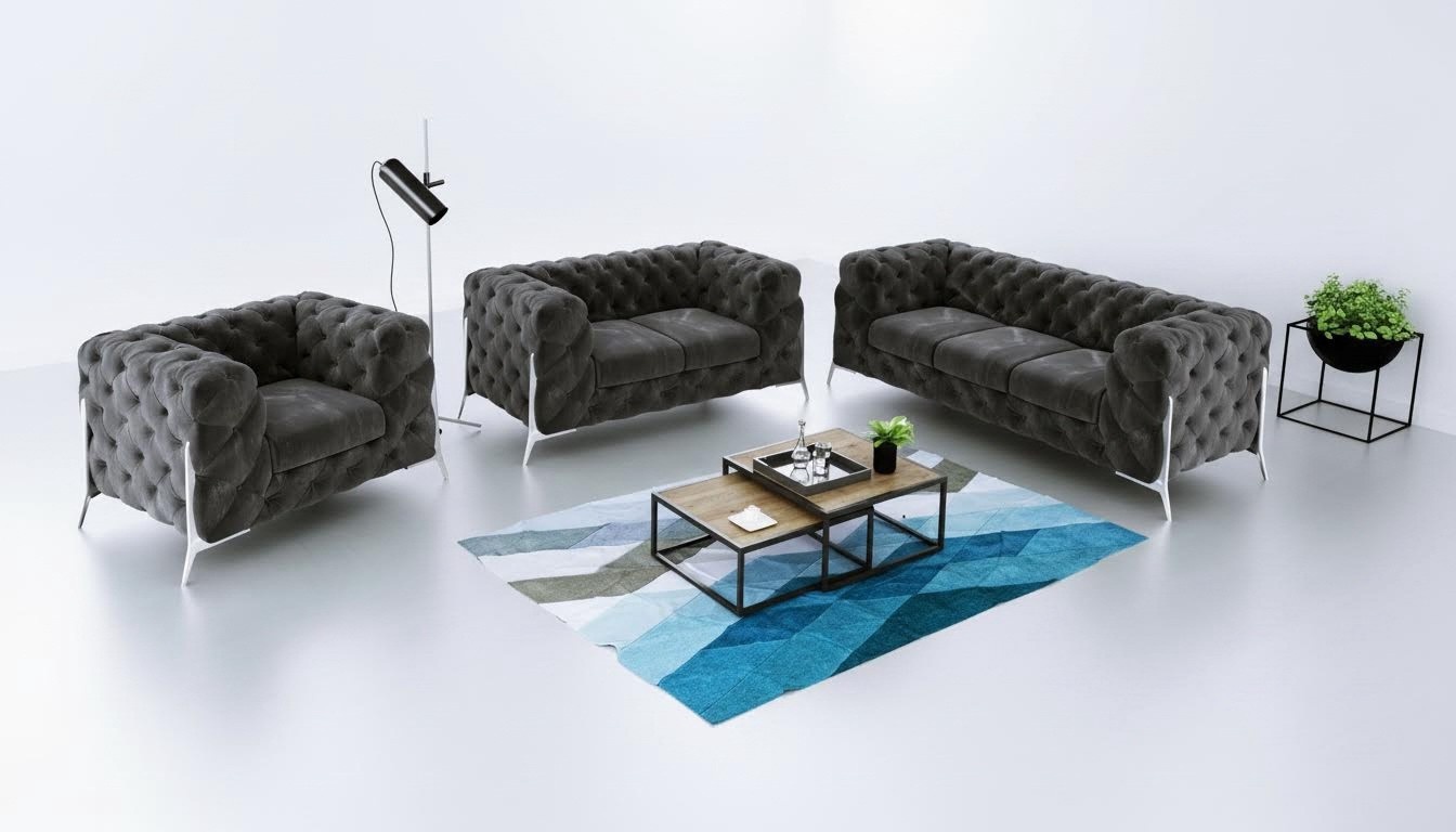 Designer Chesterfield Sofa Set Sofa Couch Cushion Set 321 Seater Velvet Set