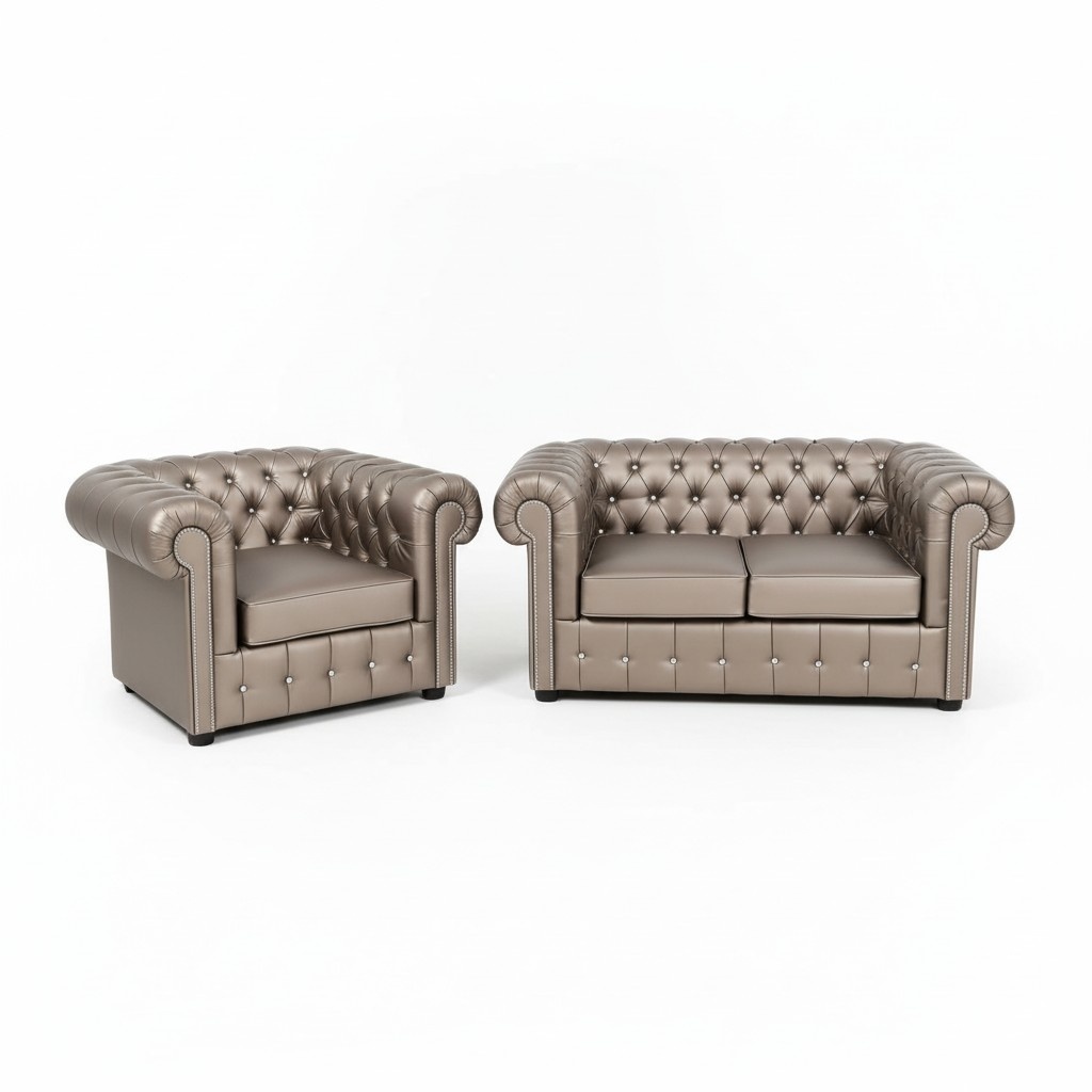 Chesterfield Sofa Set 2+1 Seaters Faux Leather Gold Duo Living Room Couches New