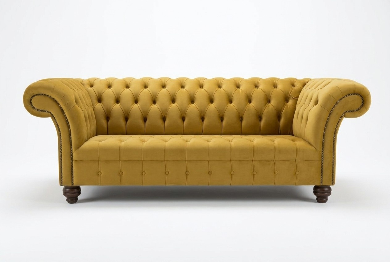 Designer Chesterfield Sofa Set Sofa Couch Upholstery Set in Velvet 4pcs. seater