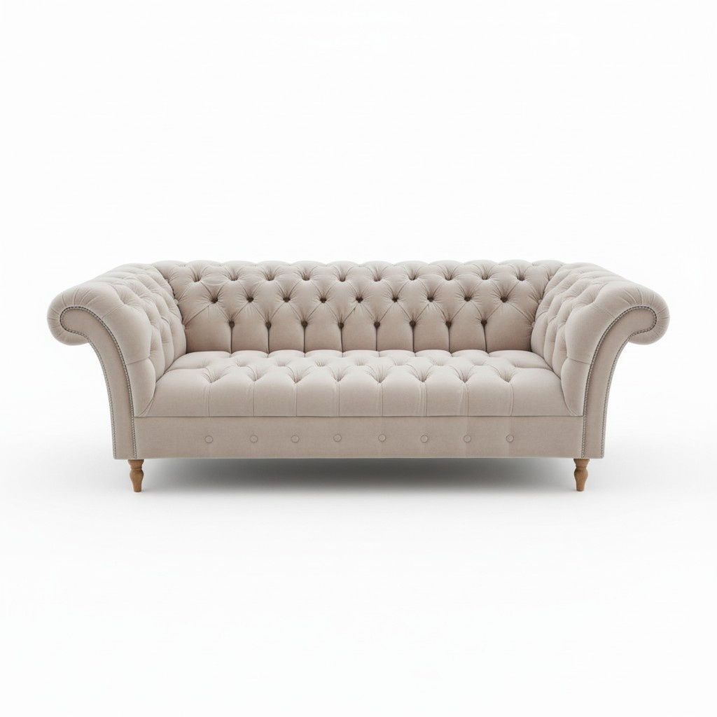 Chesterfield 3-Seater Classic Sofa Wide Upholstered Textile Luxurious Design Living Room Light Pink