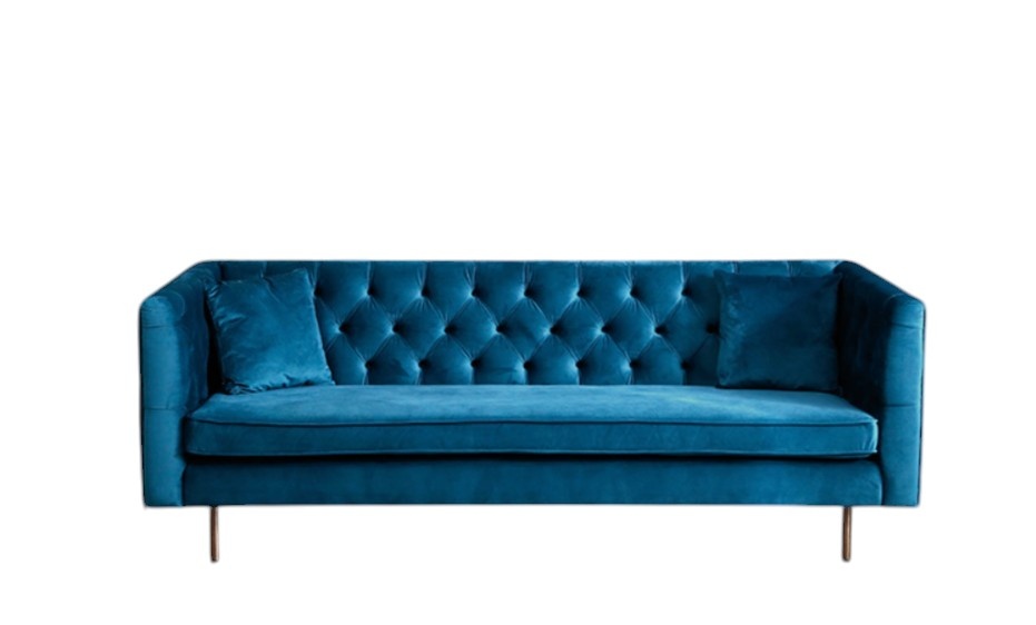 Chesterfield Style Sofa 3-Seater Comfortable Couch Blue Soft Padded Living Room Metal Legs New