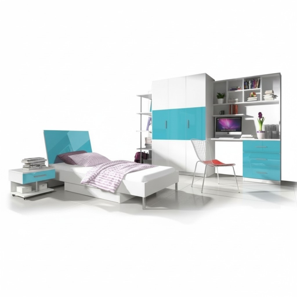 Designer children\'s room youth room bedroom table bed chest of drawers cupboard 5 pieces