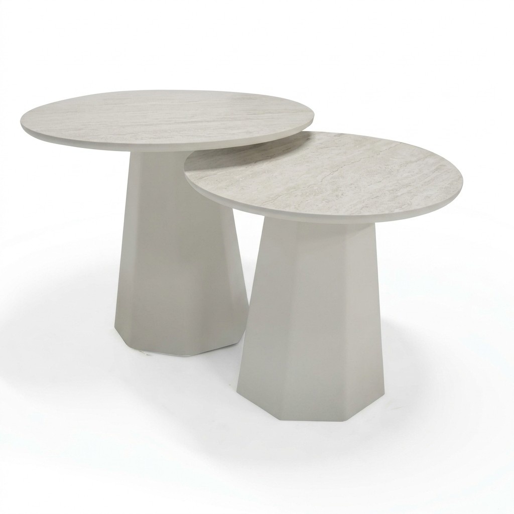 Designer coffee table set 2x round tables wood modern stylish furniture living room