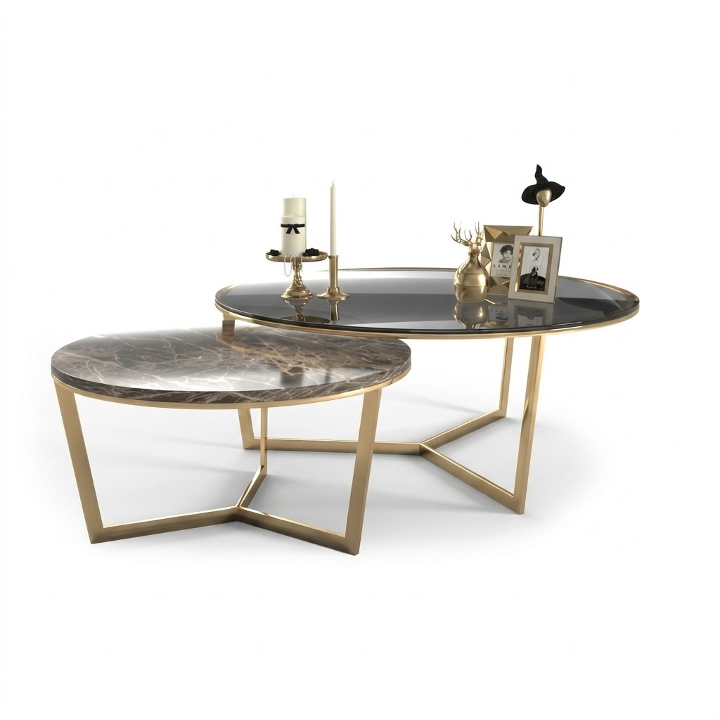 Designer Coffee Table Set 2x Living Room Stainless Steel Modern Luxury Tables