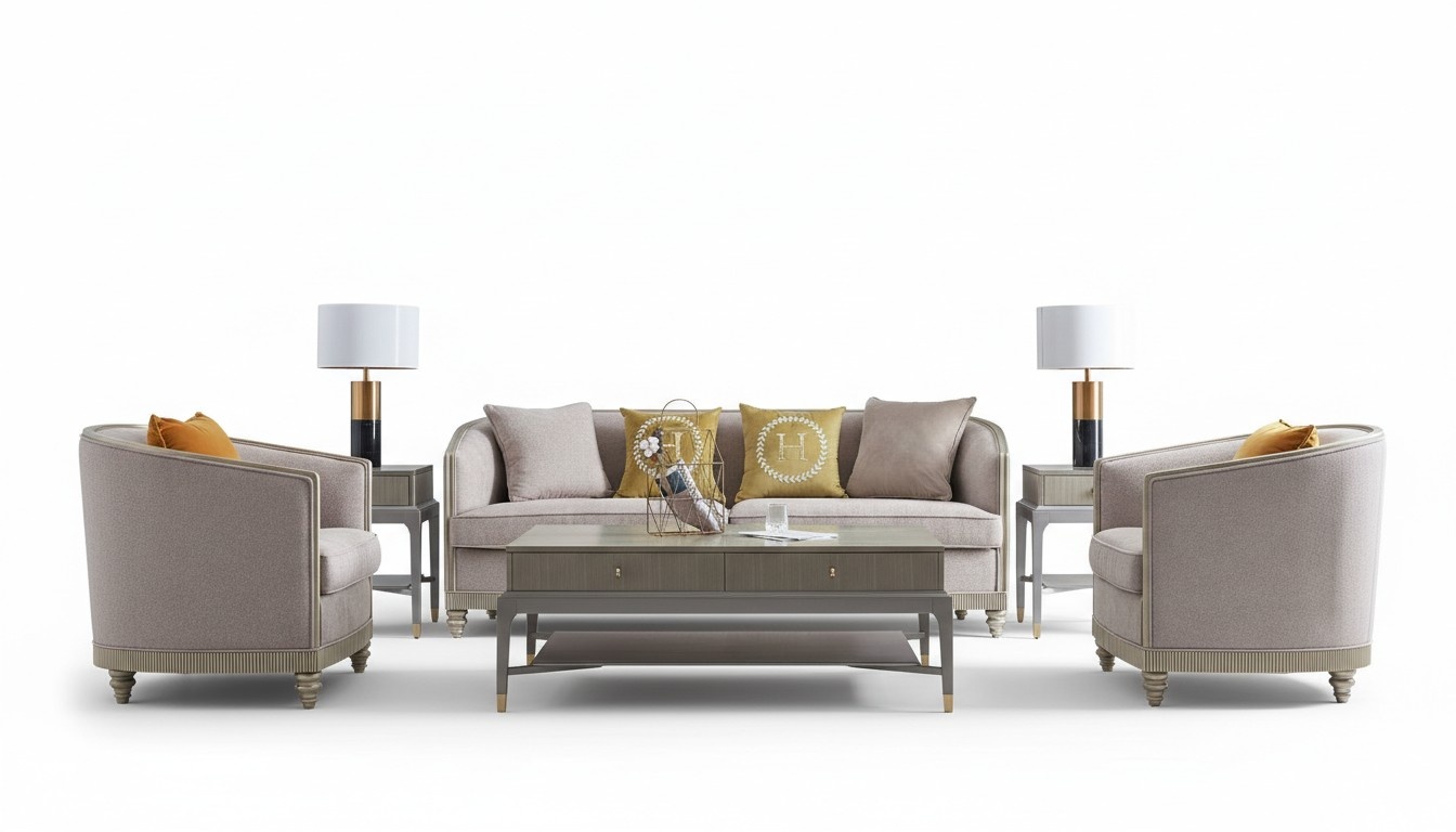 Designer Couch Seat Cushion 3+1+1 Seater BeigeTextile Set Sofa Velvet New