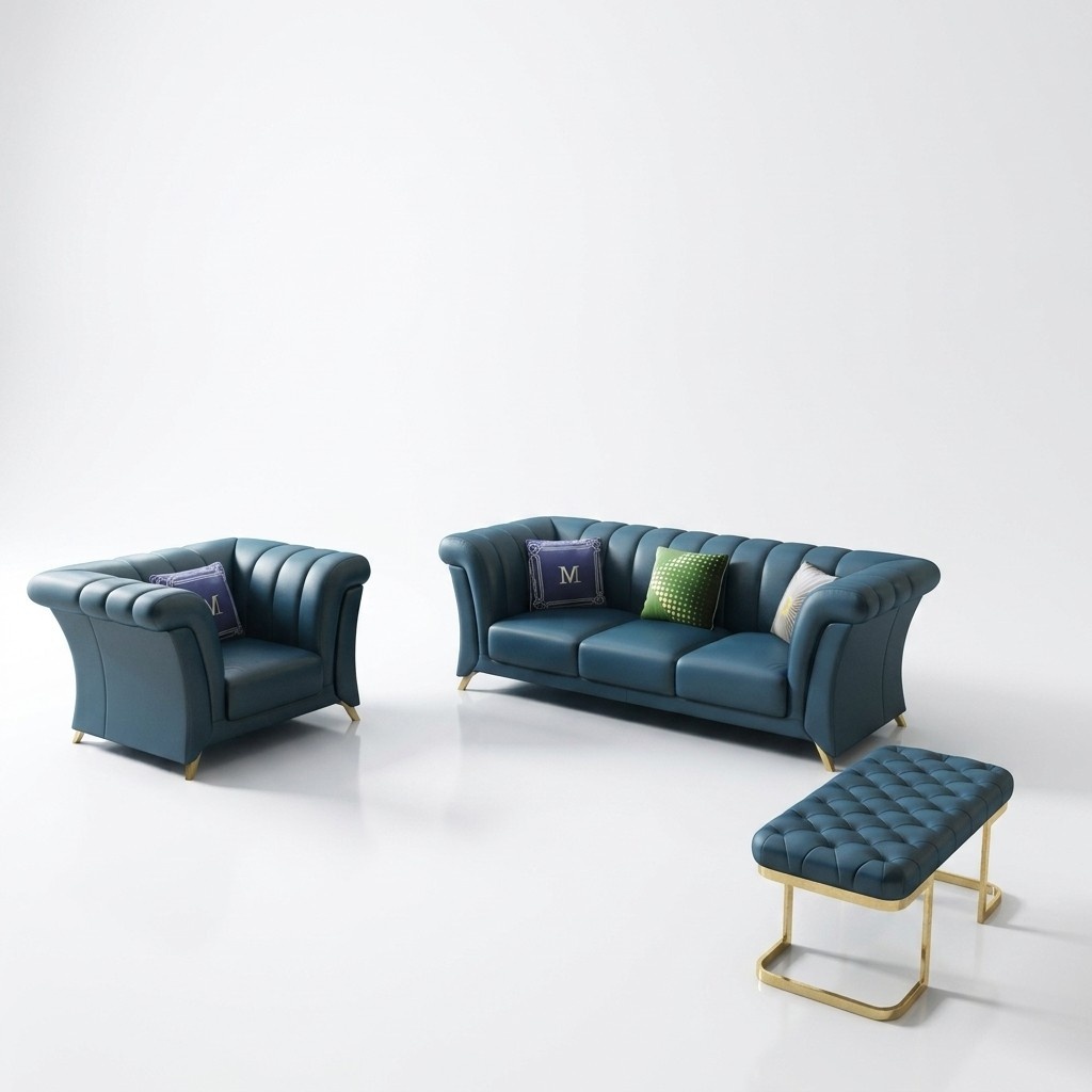 Designer couch upholstery seat set sofa sets 3 + 1 seater + stool 3 pieces.