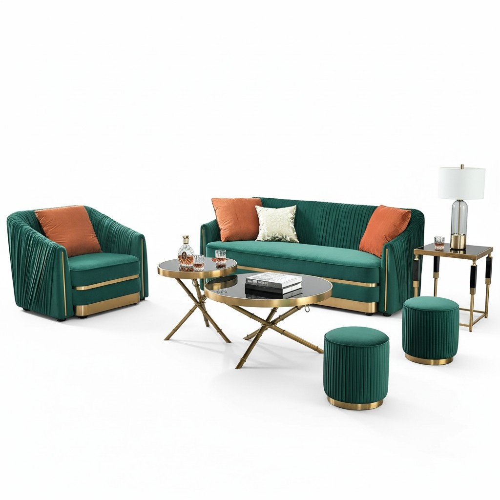 Designer Couch Upholstery Seat Set Sofa Sets Velvet 3+1 Seater + Stool