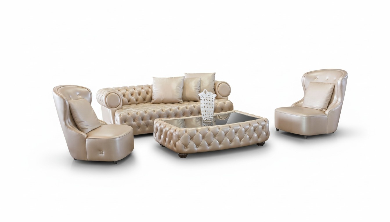 Designer couch upholstery set 3+1+1 seat Chesterfield sofas complete B2