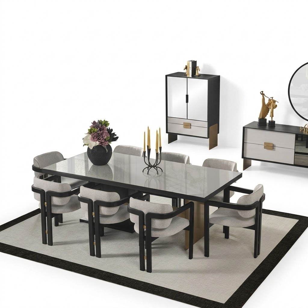 Designer dining set luxury dining table 8x chairs dining room furniture