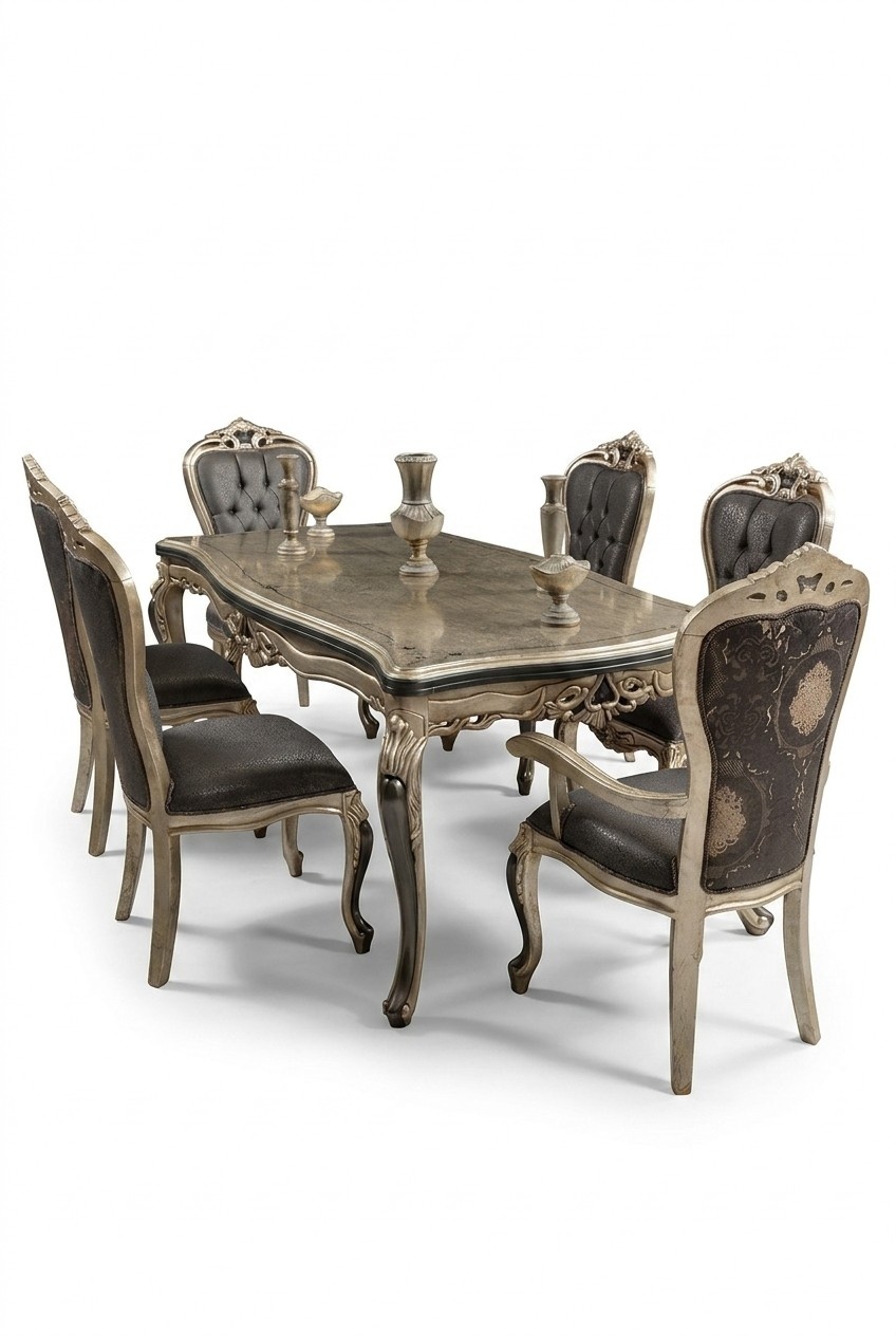 Designer Dining Room Furniture Wood Dining Table Gold Place for 6 Persons