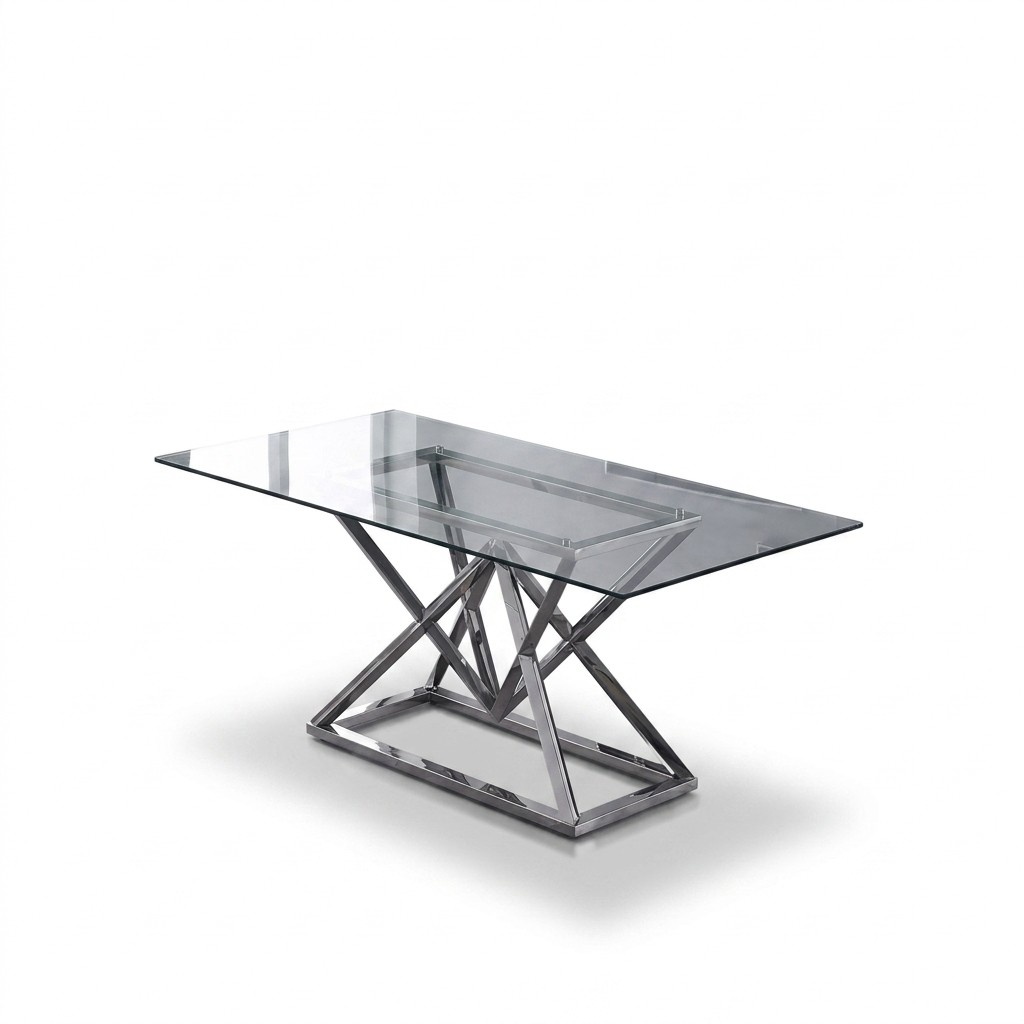 Designer dining room Modern glass table Stainless steel tables Stainless steel frame