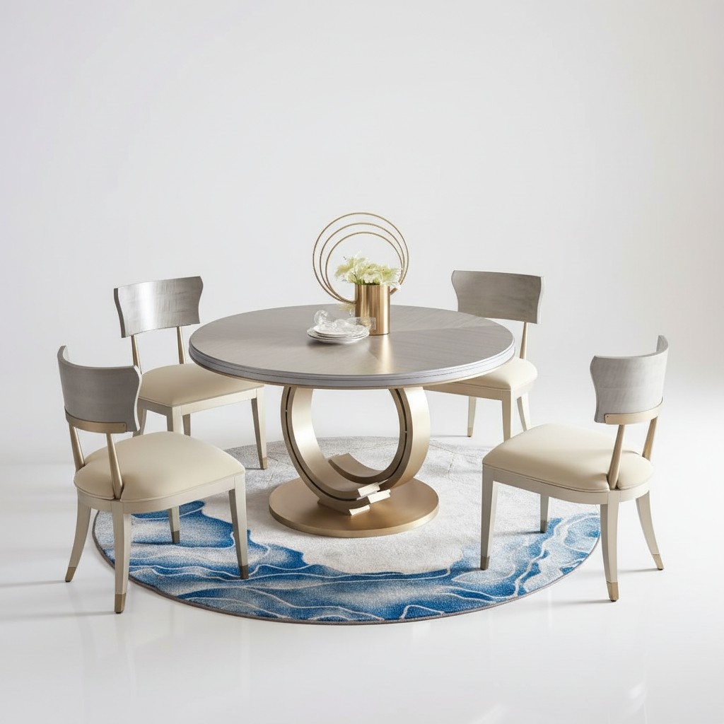 Dining Table With Round Legs Premium Design Dining Room Furniture Stainless Steel + Wood