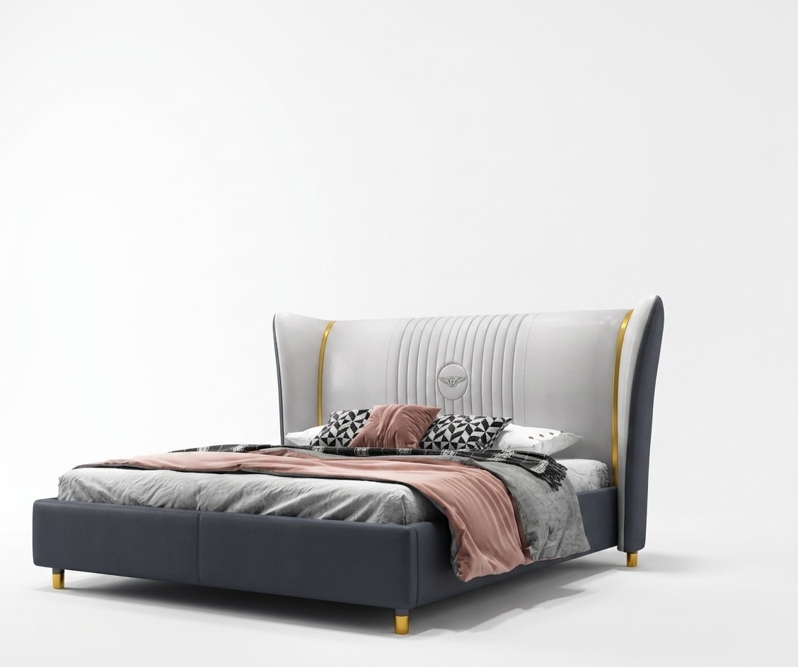 Designer double bed bed hotel luxury bedroom 150/180x200cm leather