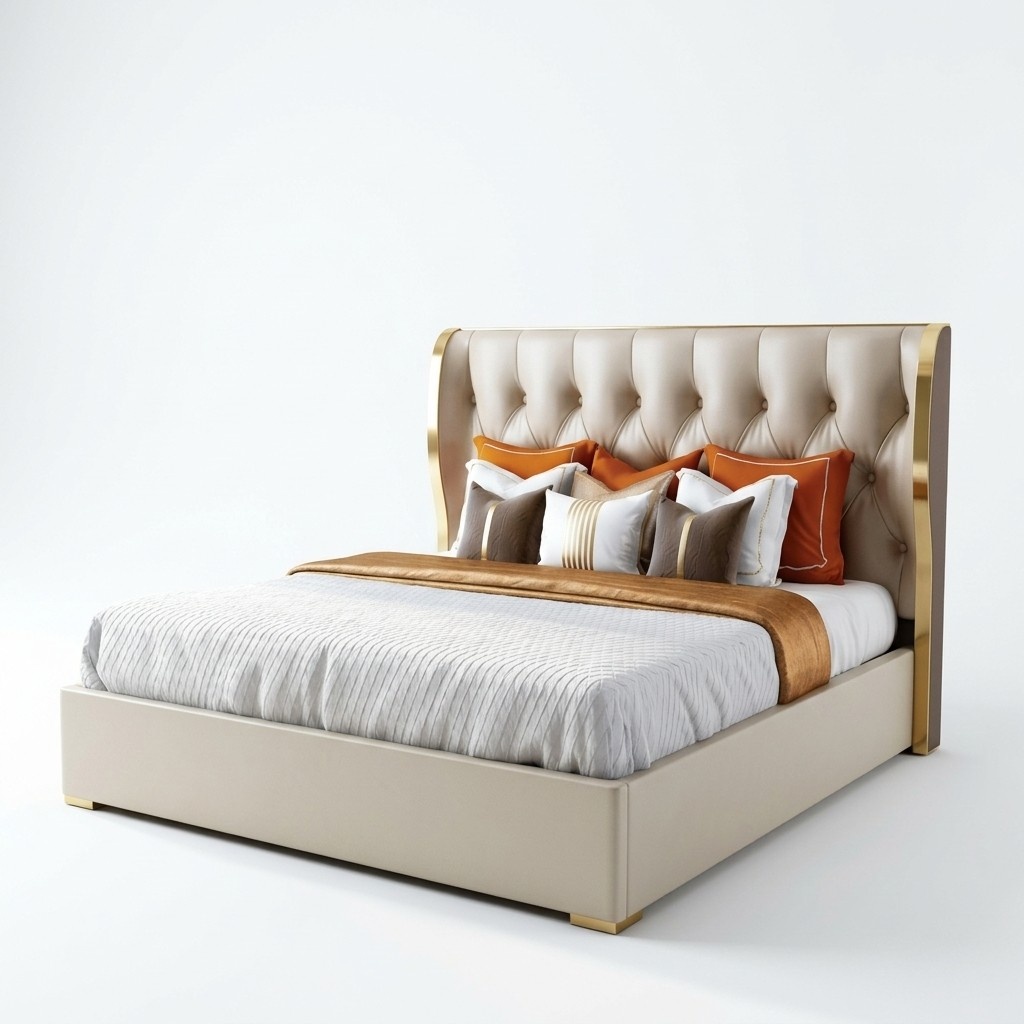 Chesterfield design double bed in modern style made of real wooden frame 180/200x200cm sizes