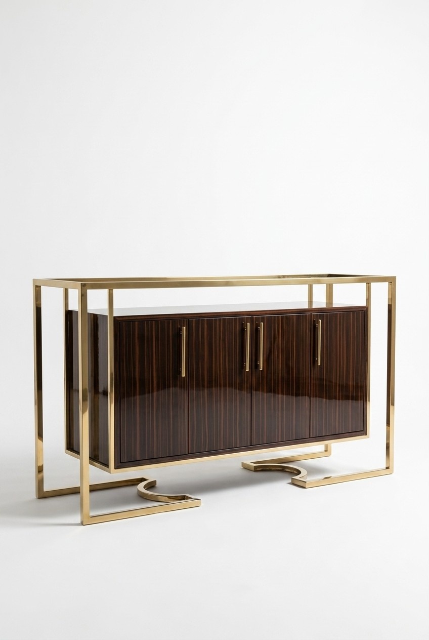Designer Dresser Side Low Board Cabinet Living Room Shelf Luxury Metal