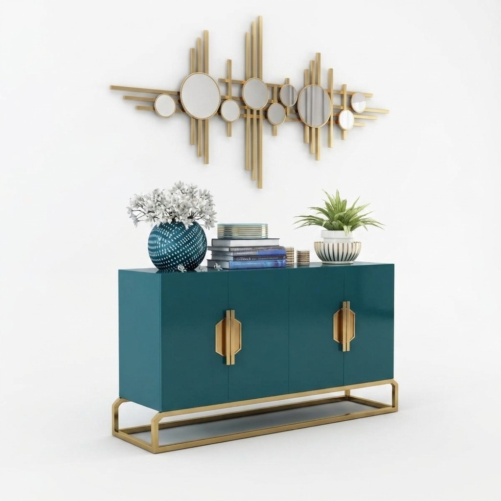 Designer Dresser Side Low Board Cabinet Living Room Shelf Metal Luxury Side Board
