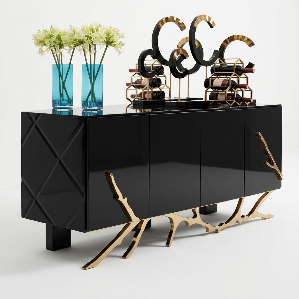 Designer Dresser Side Low Board Cabinet Living Room Shelf Metal Luxury