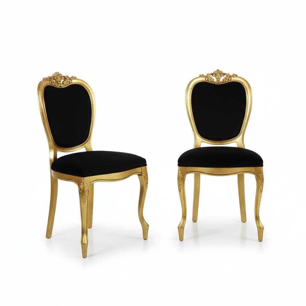 Designer Furniture 2x Chair Gold Living Room Wood Chairs Italian Luxury Furniture New