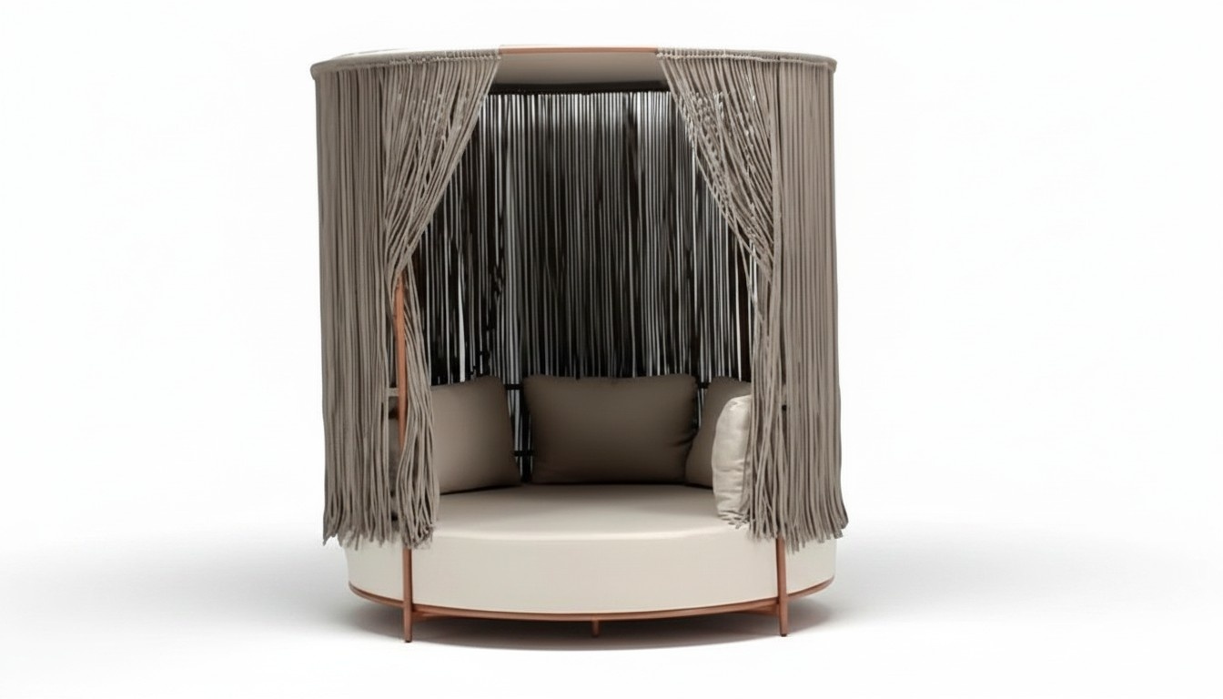 Designer garden sofa, beige upholstery, high-quality terrace sofas, couches.
