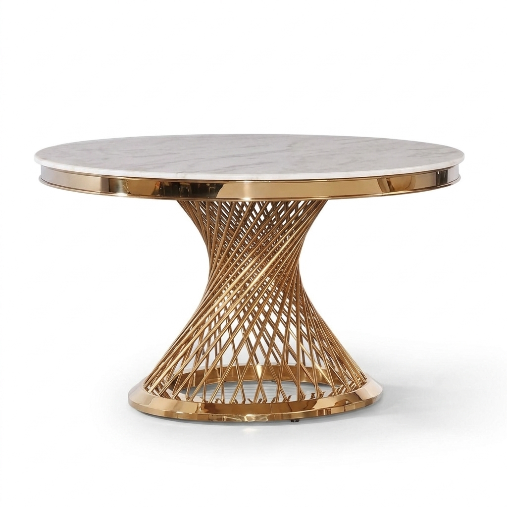 Designer Golden Round Table Stainless Steel Tables Stylish Dining Room Furniture