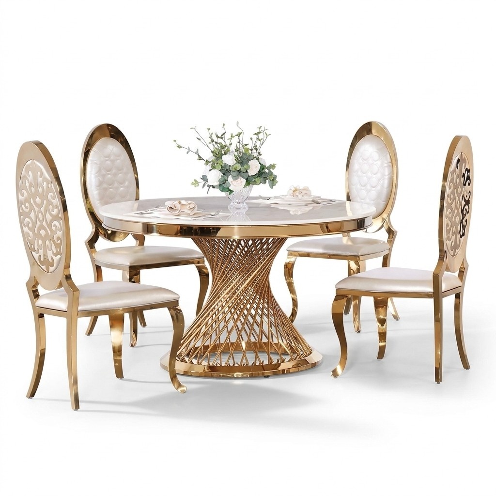 Designer Golden Round Table Stainless Steel Tables Stylish Dining Room Furniture