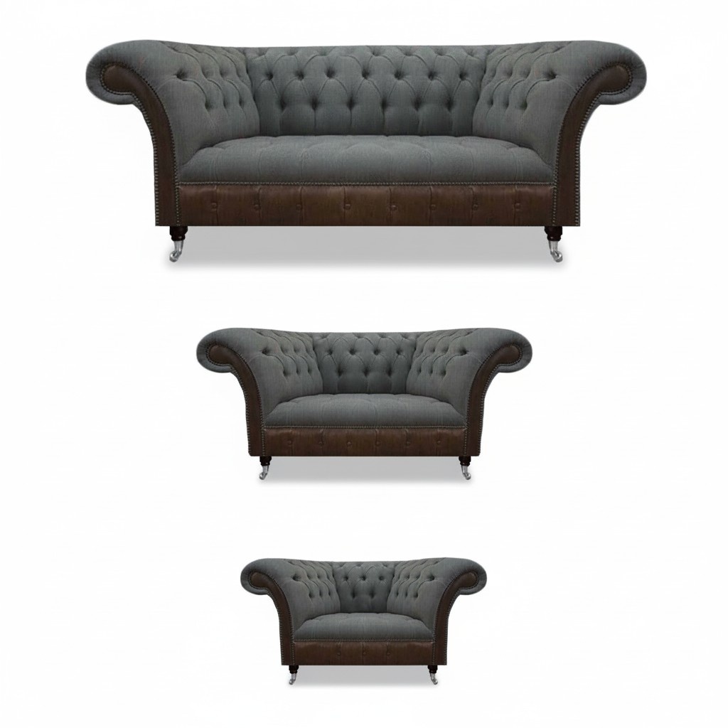Designer Gray Sofa Set Chesterfield Living Room Luxury Seating Furniture 3-piece