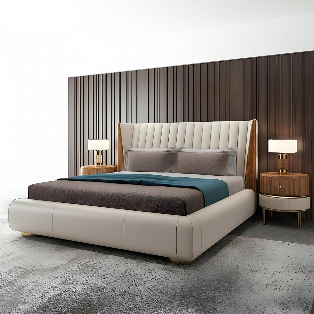 Designer Italian furniture bed double bedroom 150x200cm beds leather new