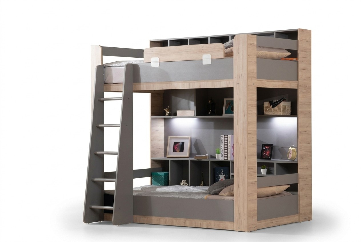 Designer children\'s room bed, bunk bed, luxurious youth bed, two-story bed.