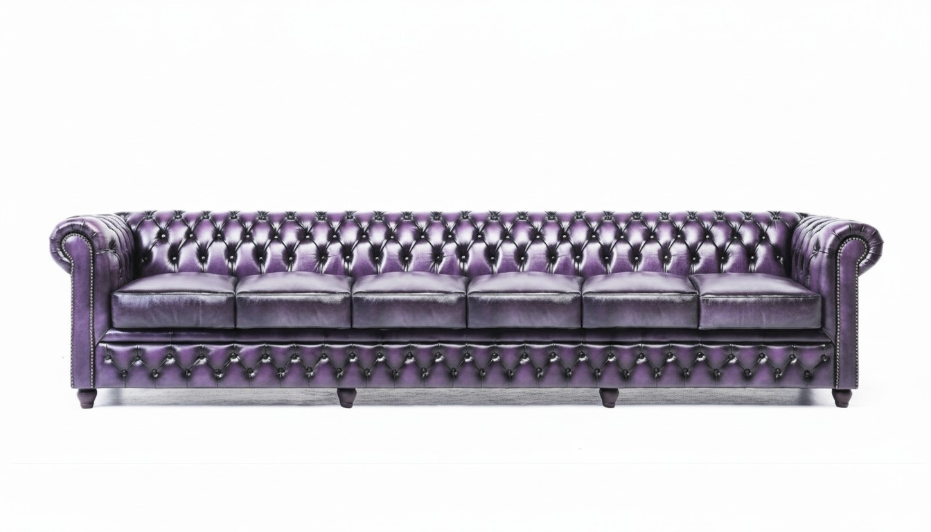 Designer Large Purple 6-Seater Sofa Leather Textile Luxury Upholstered Chesterfield Sofas