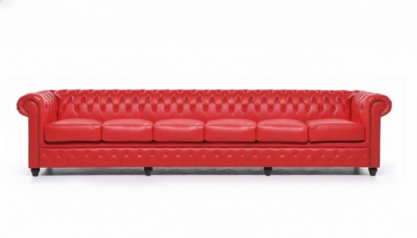 Designer Large Red 6-Seater Sofa Leather Textile Upholstered Sofas Couch Chesterfield