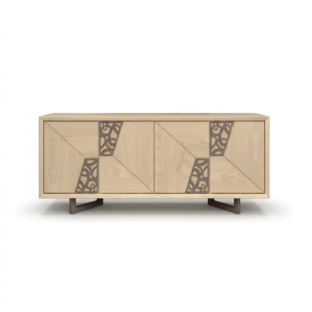Designer light brown sideboard living room dresser luxury wooden chest of drawers